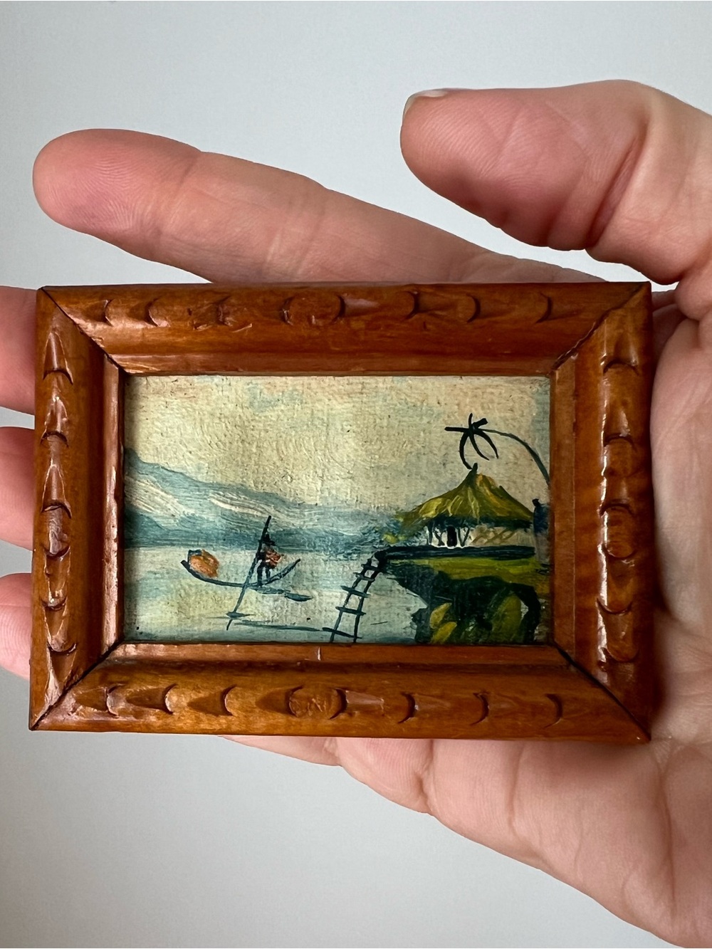 Miniature Hand-Painted Coastal Hut Mini Art - Yellow & Green